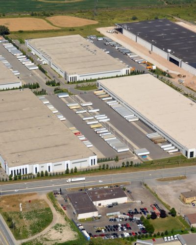 Milton, ON Canada - August 6, 2016: aerial view of an industrial park in Milton,  Ontario, Canada